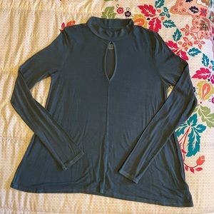 American Eagle Outfitters (AEO) Soft & Sexy T Blue Keyhole Long Sleeve Size S